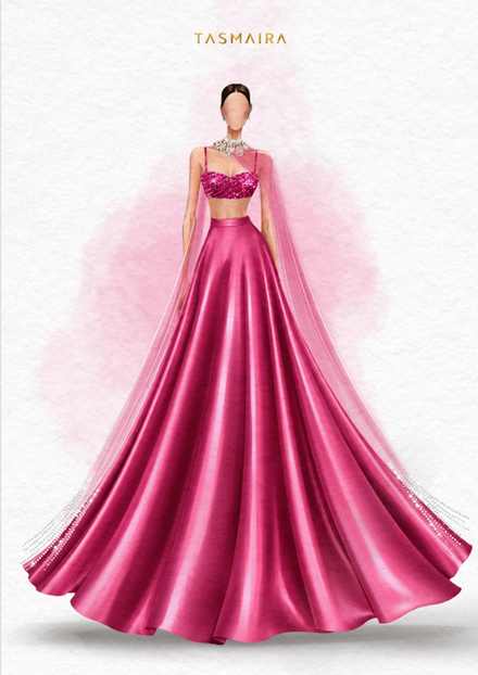Blush pink saree gown with a crystal-embellished corset bodice and crystal fringe falling from the shoulder