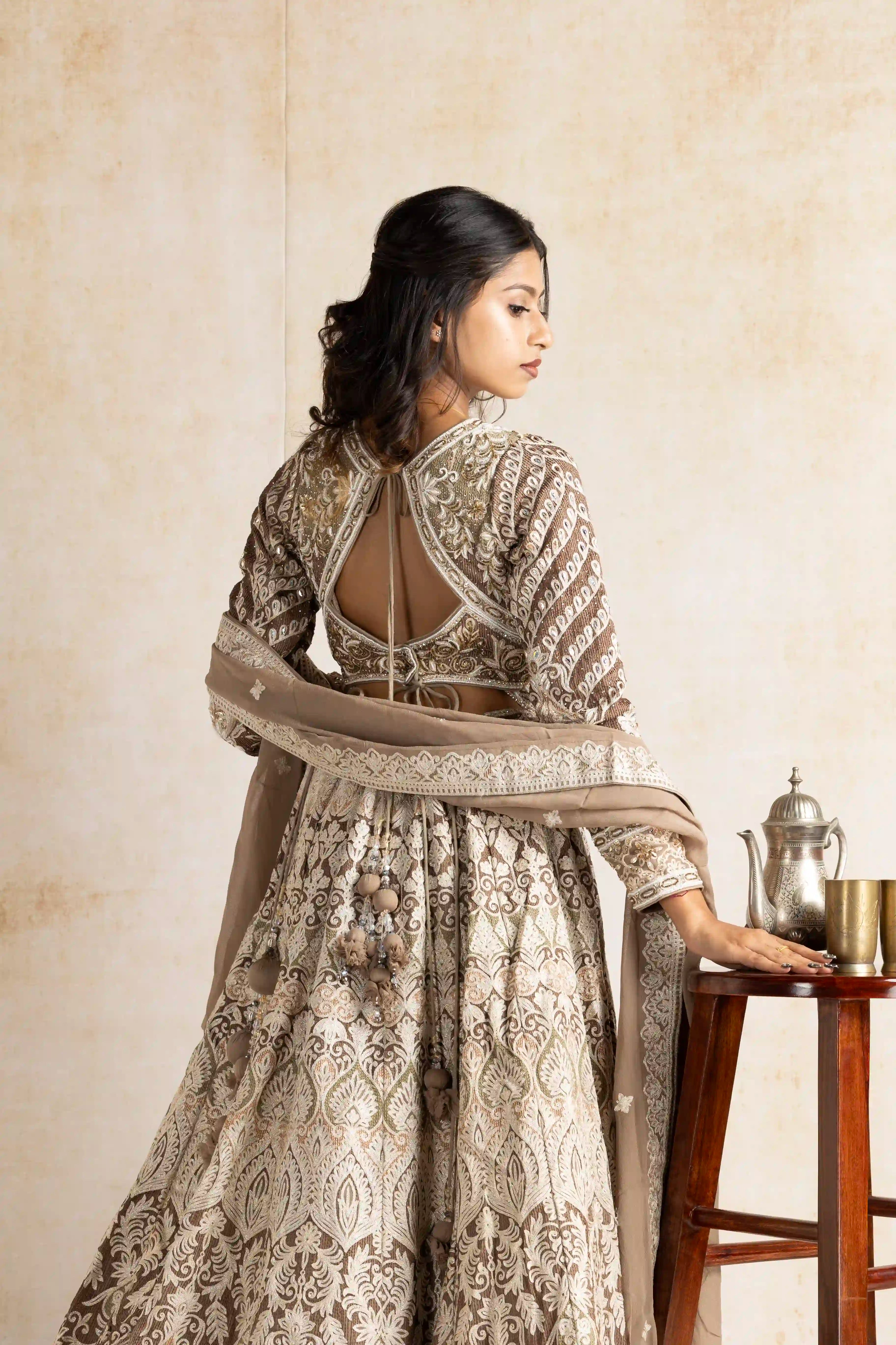 Regal Olive Grey Embroidered Lehenga Set with Elegant Dupatta