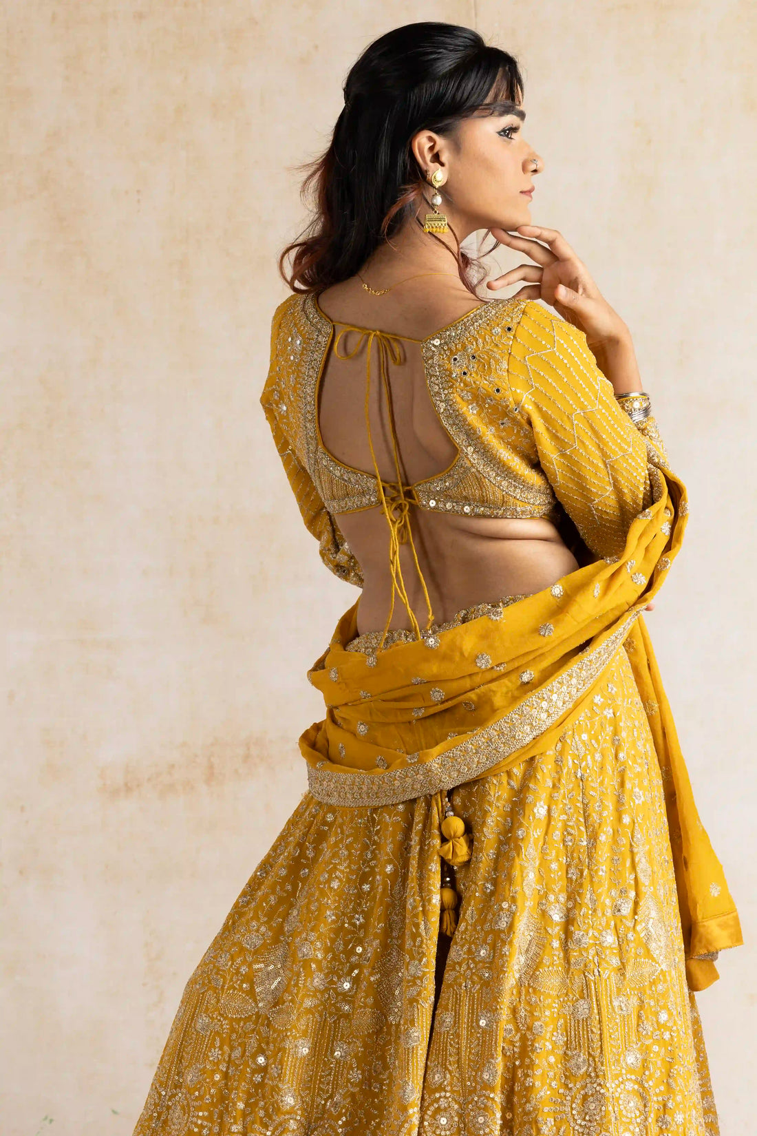 Imperial Mustard Yellow Embroidered Lehenga Set with Elegant Dupatta
