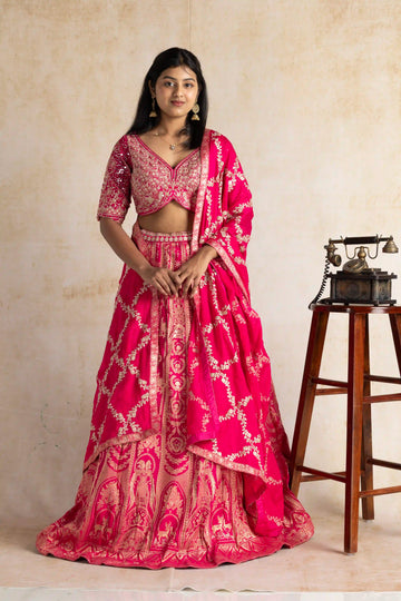 Royal Fuchsia Banarasi Silk Brocade Lehenga Set with Heritage Zari Weaving