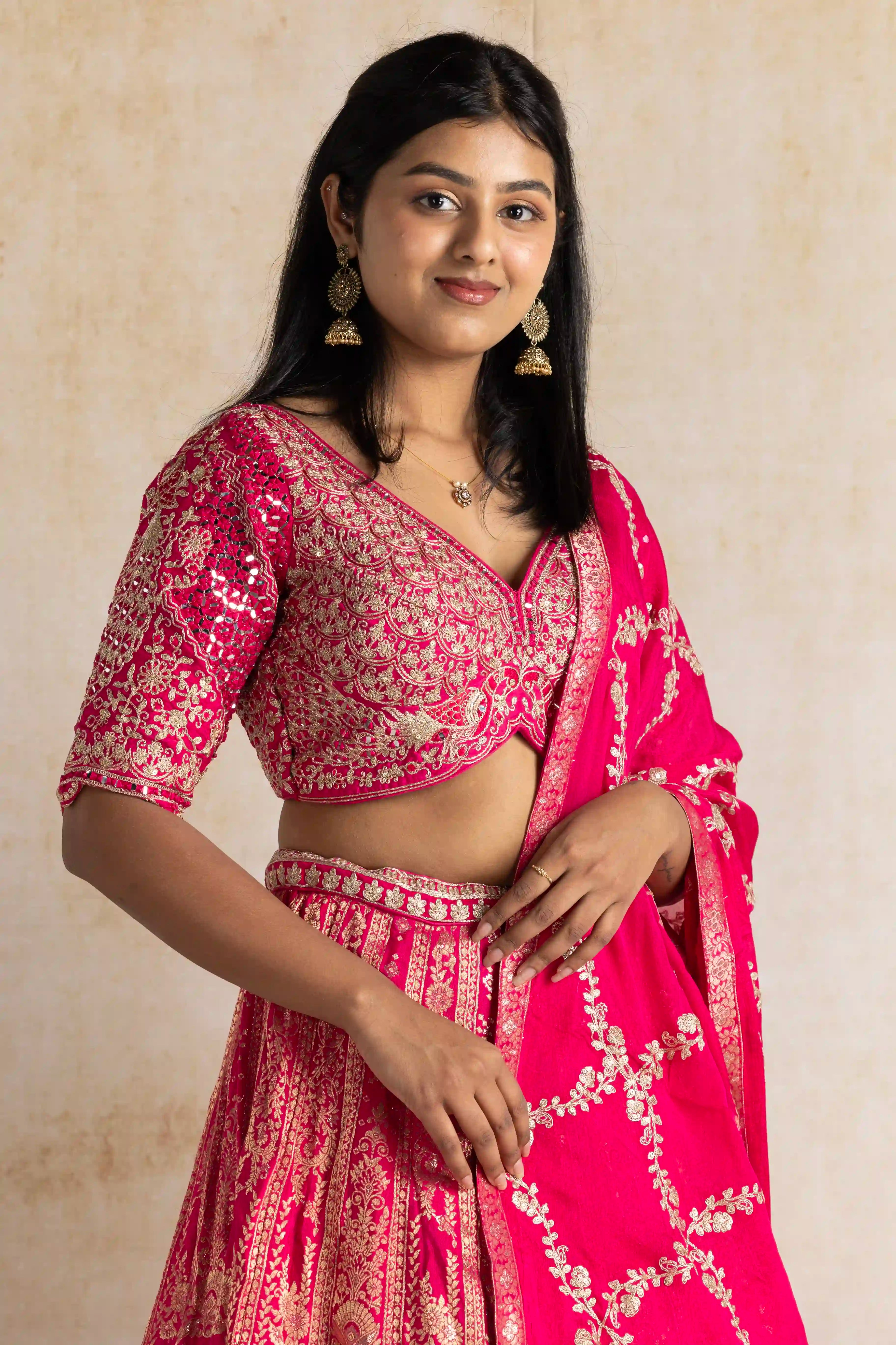 Royal Fuchsia Banarasi Silk Brocade Lehenga Set with Heritage Zari Weaving