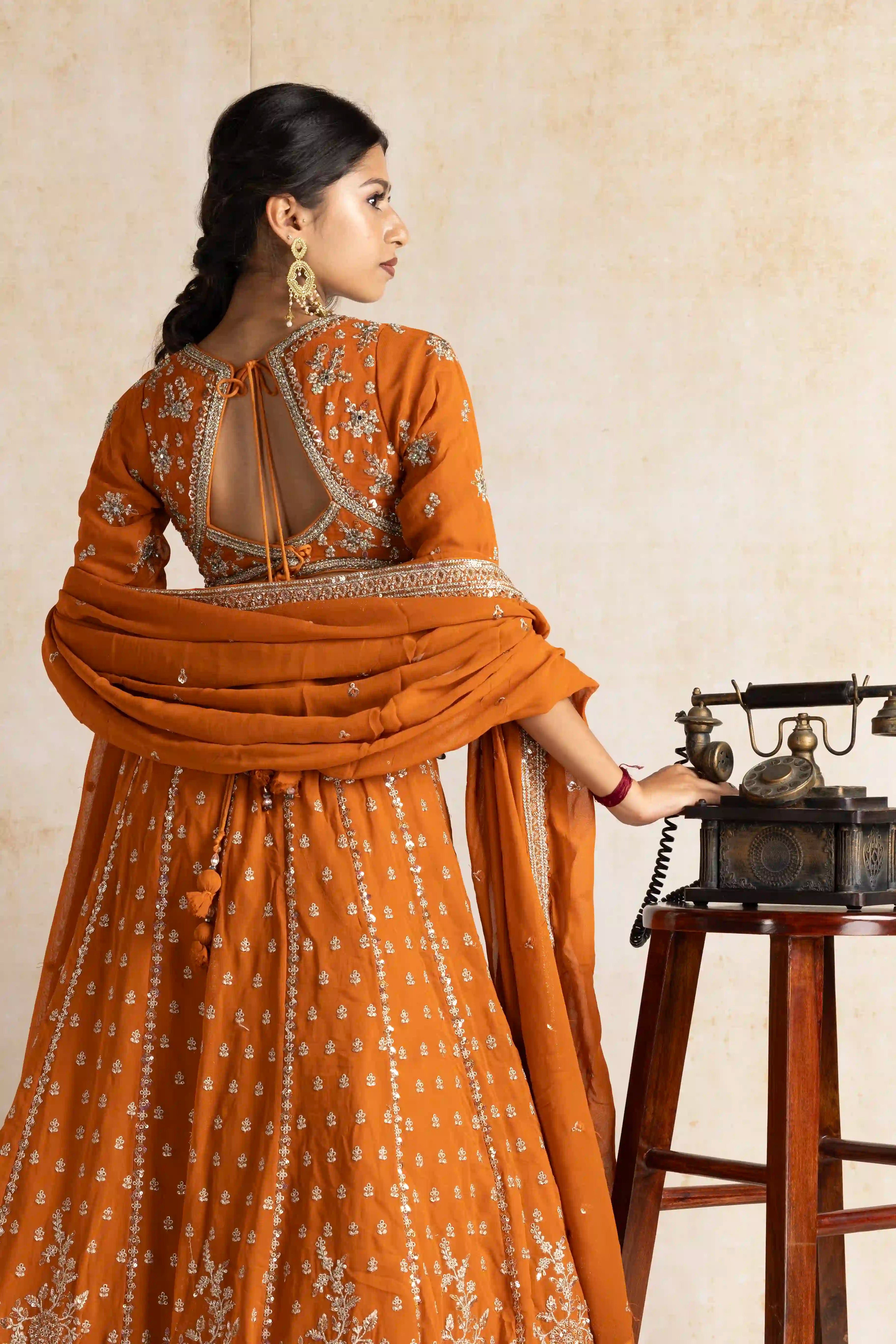 Saffron Orange Zardosi Hand-Embroidered Lehenga Set with Dupatta
