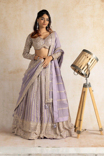 Regal Lavender Sequin Embroidered Lehenga Set with Elegant Dupatta