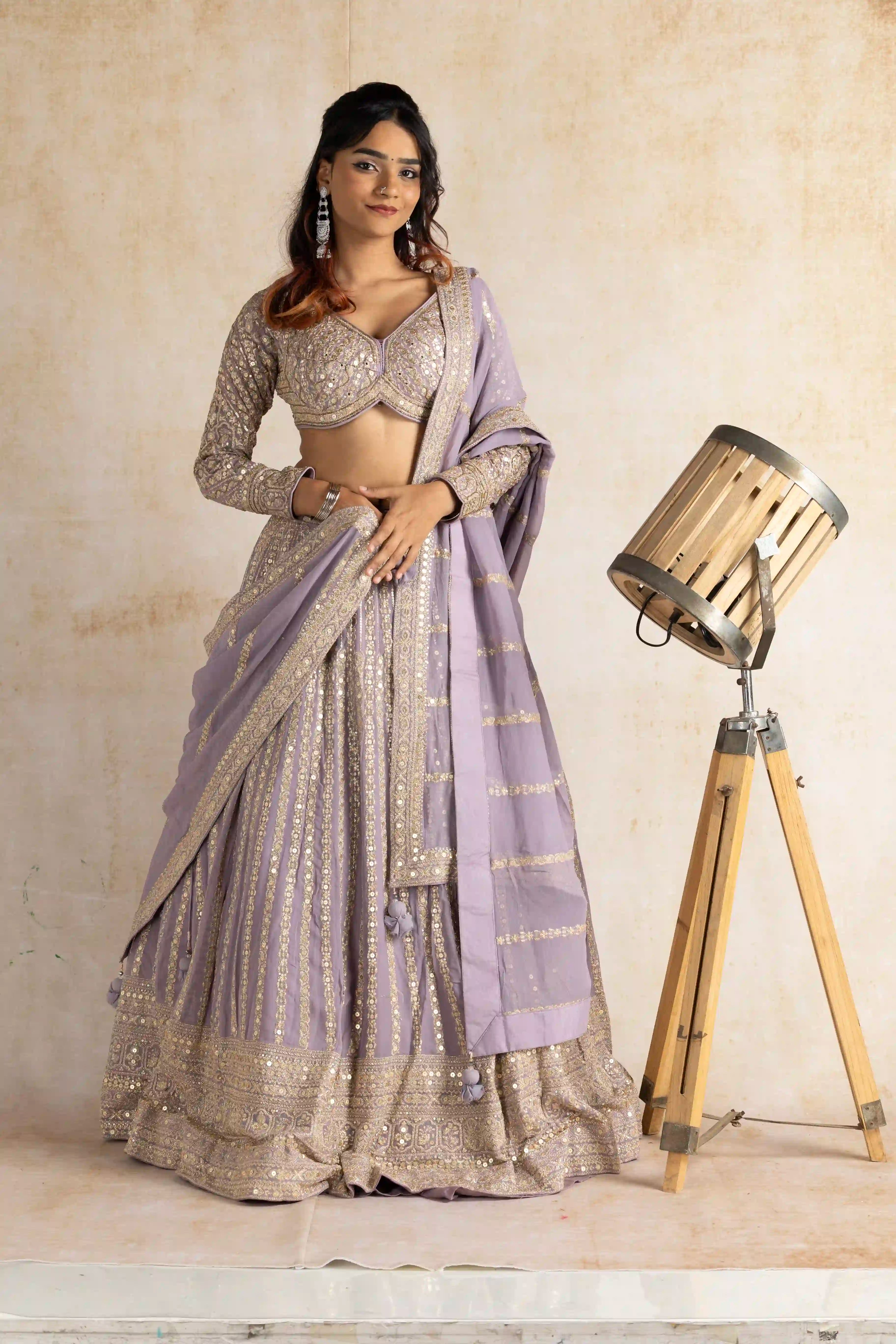 Regal Lavender Sequin Embroidered Lehenga Set with Elegant Dupatta
