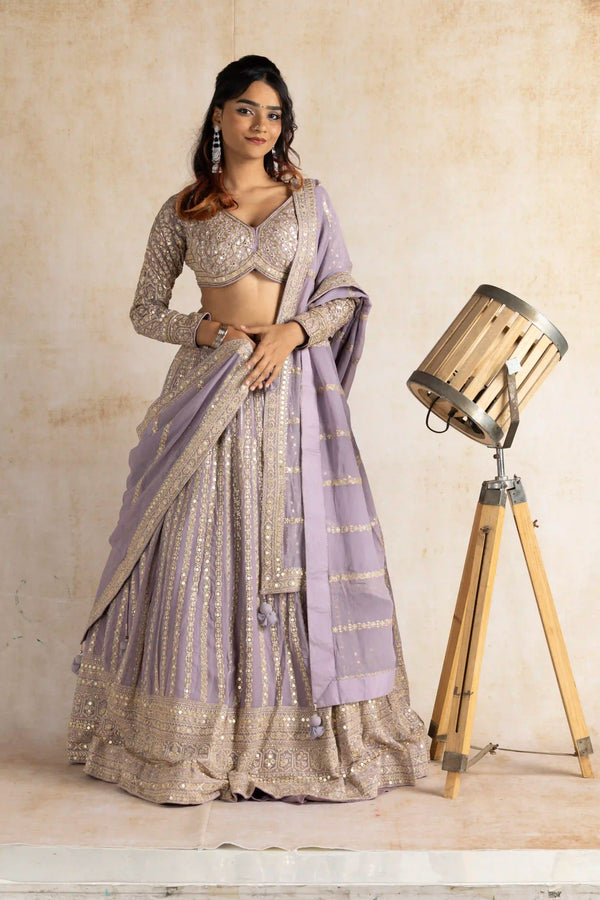 Regal Lavender Sequin Embroidered Lehenga Set with Elegant Dupatta
