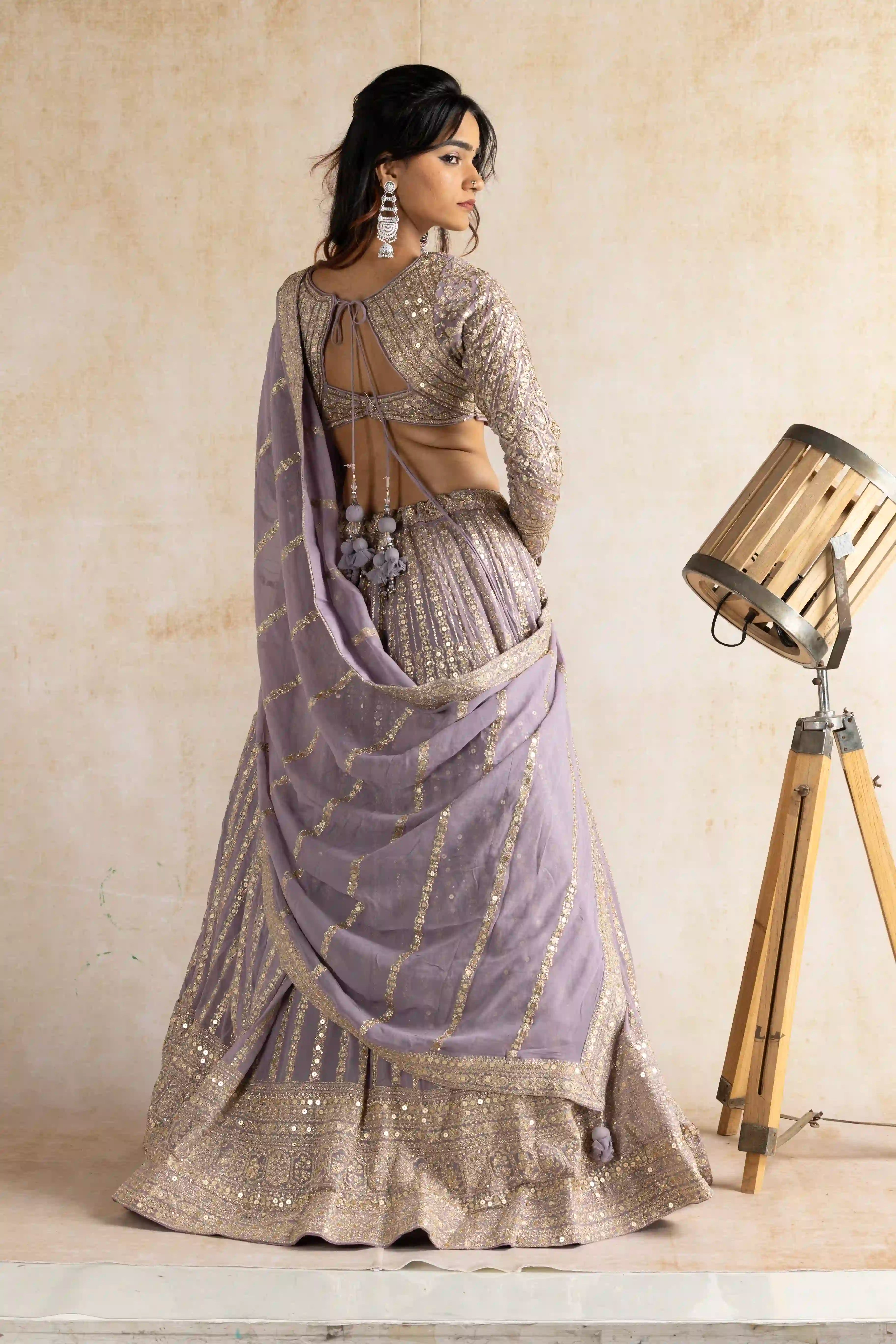 Regal Lavender Sequin Embroidered Lehenga Set with Elegant Dupatta