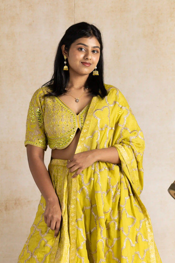 Radiant Sunflower Banarasi Silk Brocade Lehenga Set with Embroidered Blouse