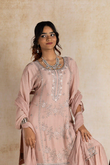Blush Rose Embroidered Kurta Set with Dupatta