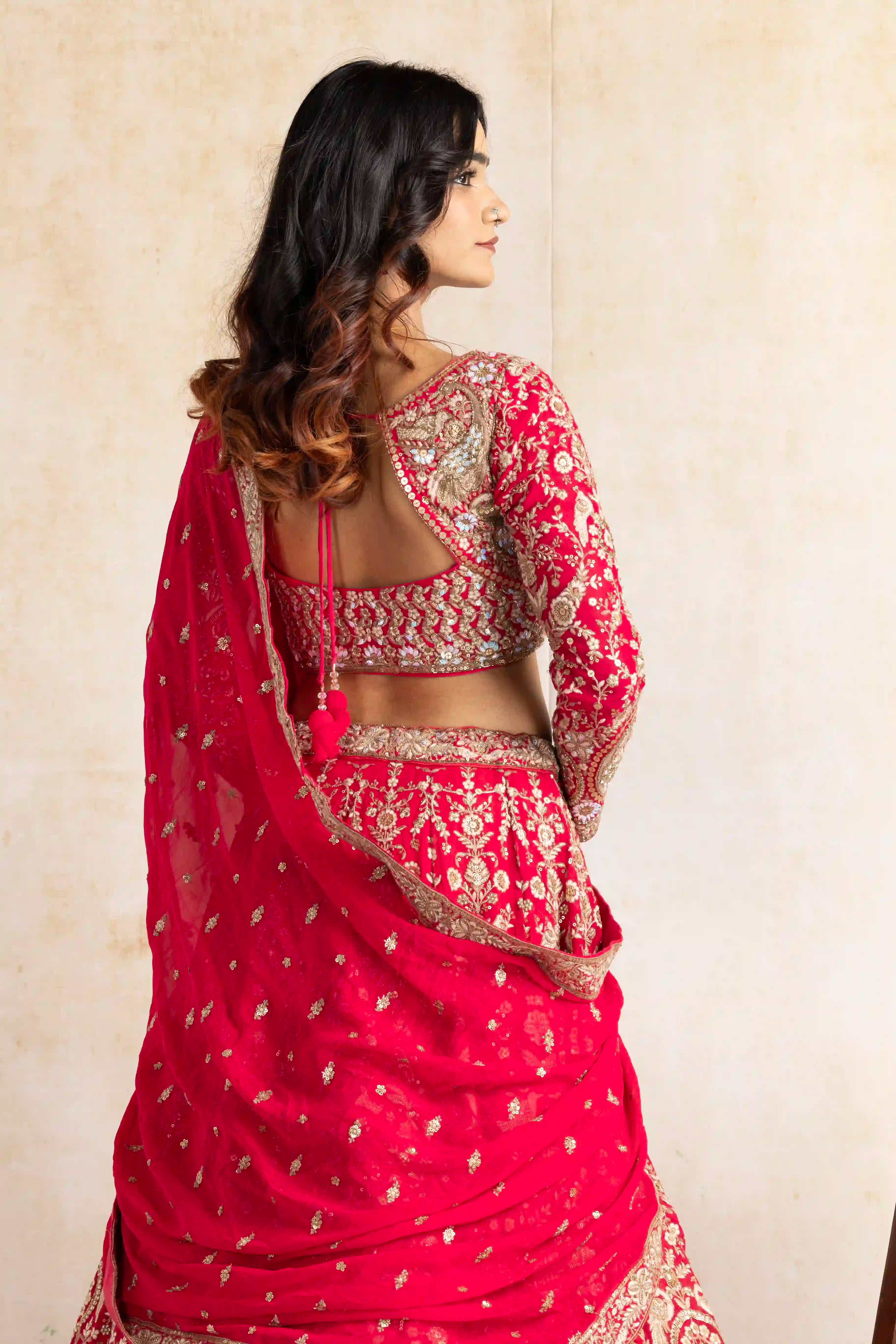 Royal Red Zardosi Hand-Embroidered Bridal Lehenga Set with Dupatta