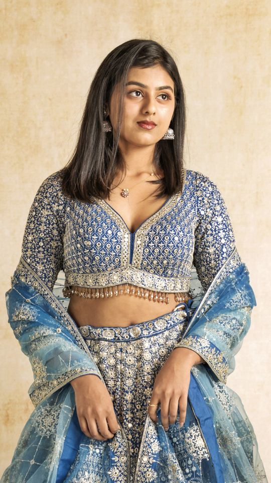 Blue Sequin Embroidery Lehenga