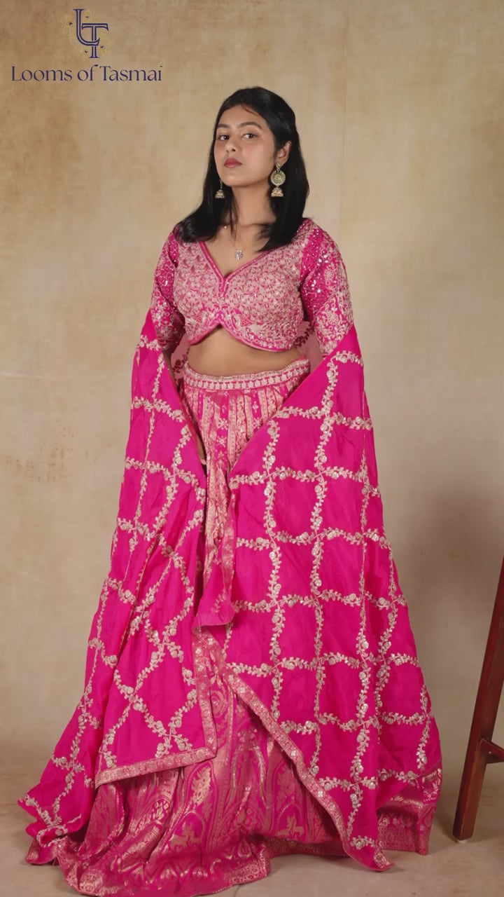 Royal Fuchsia Banarasi Silk Brocade Lehenga Set with Heritage Zari Weaving
