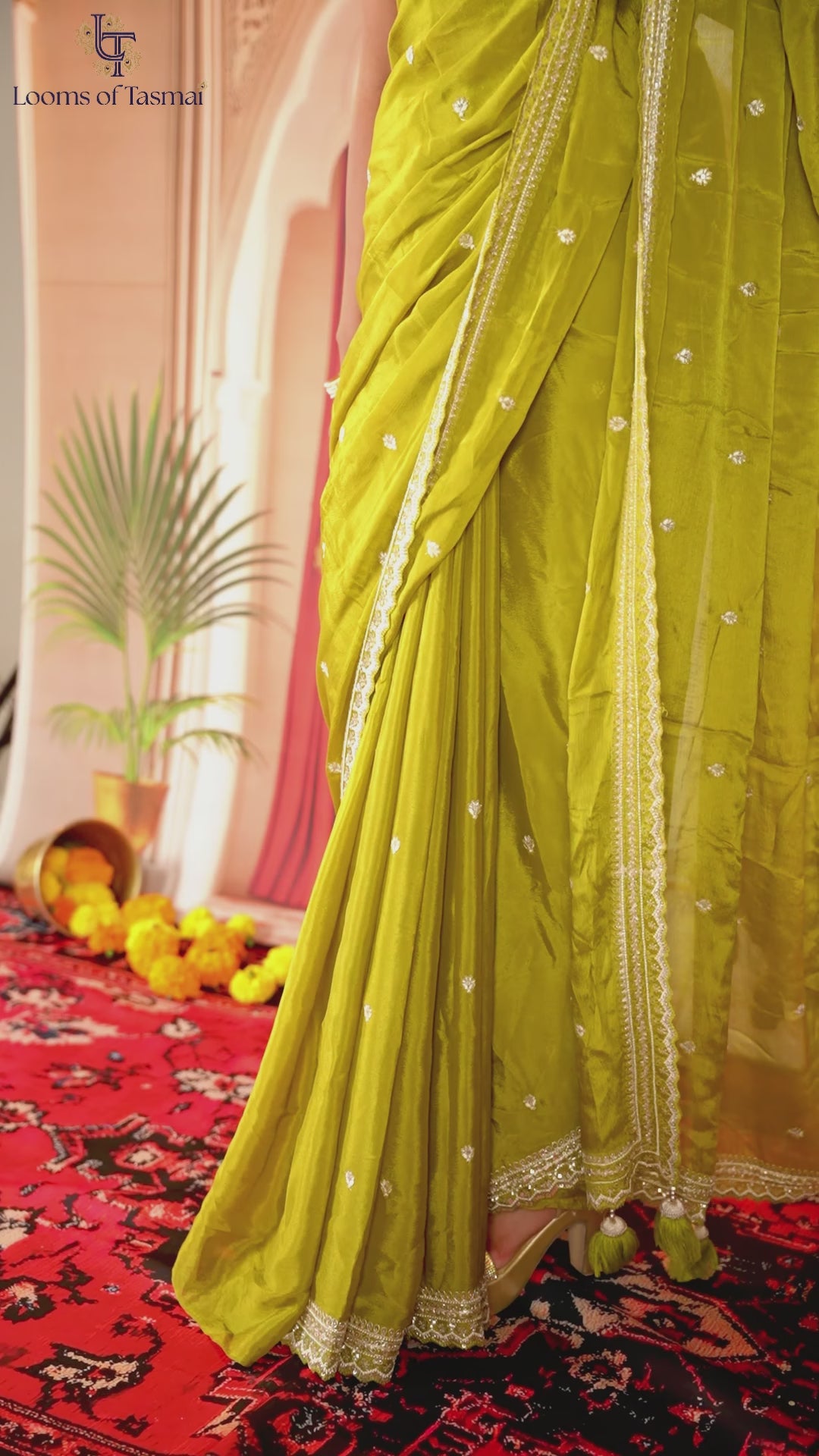 Mustard Yellow Silk Blend Saree with Zari Border and Ready-to-Wear Embroidered Blouse