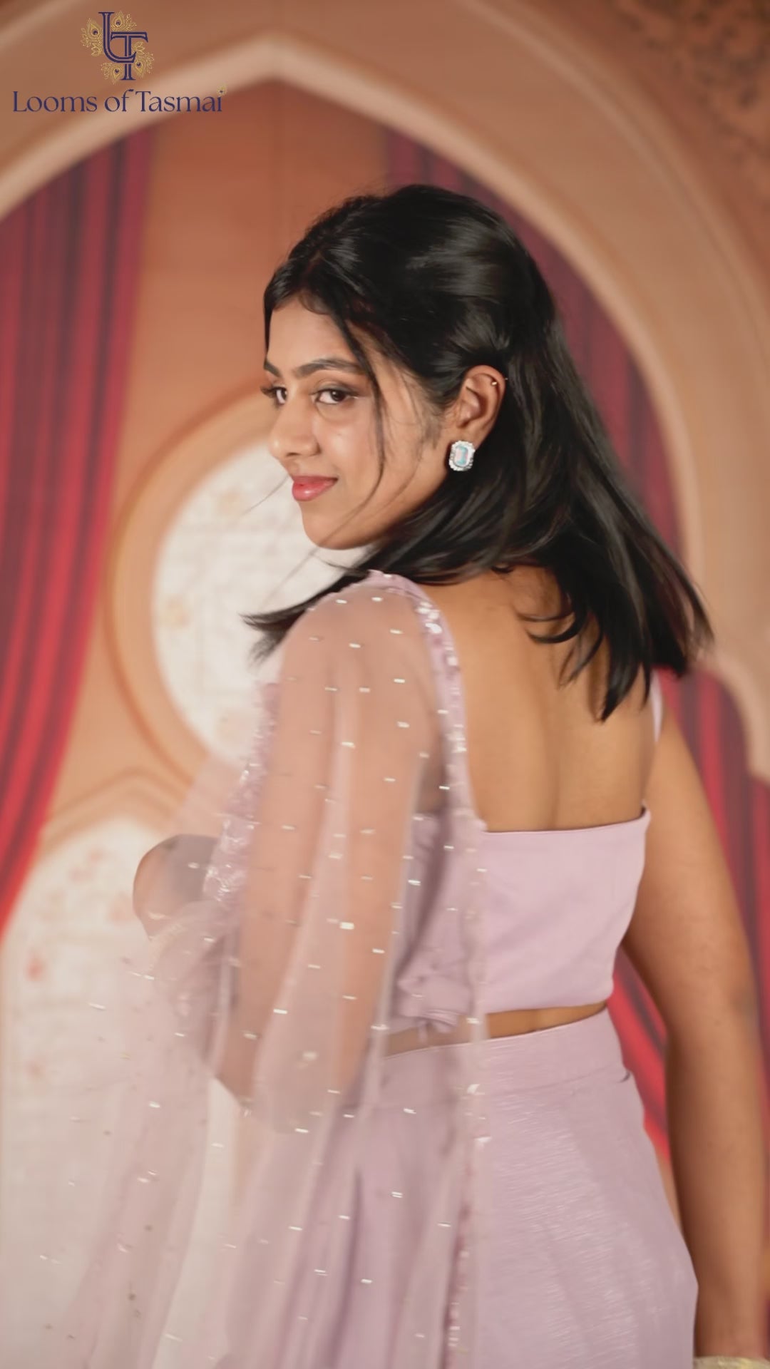 Blush Lavender Embellished Pre-Draped Saree Gown