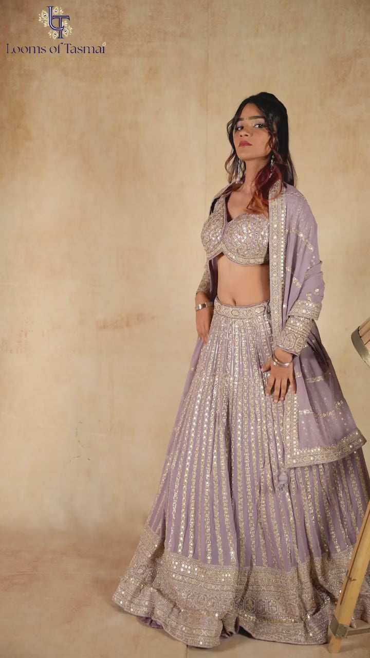 Regal Lavender Sequin Embroidered Lehenga Set with Elegant Dupatta